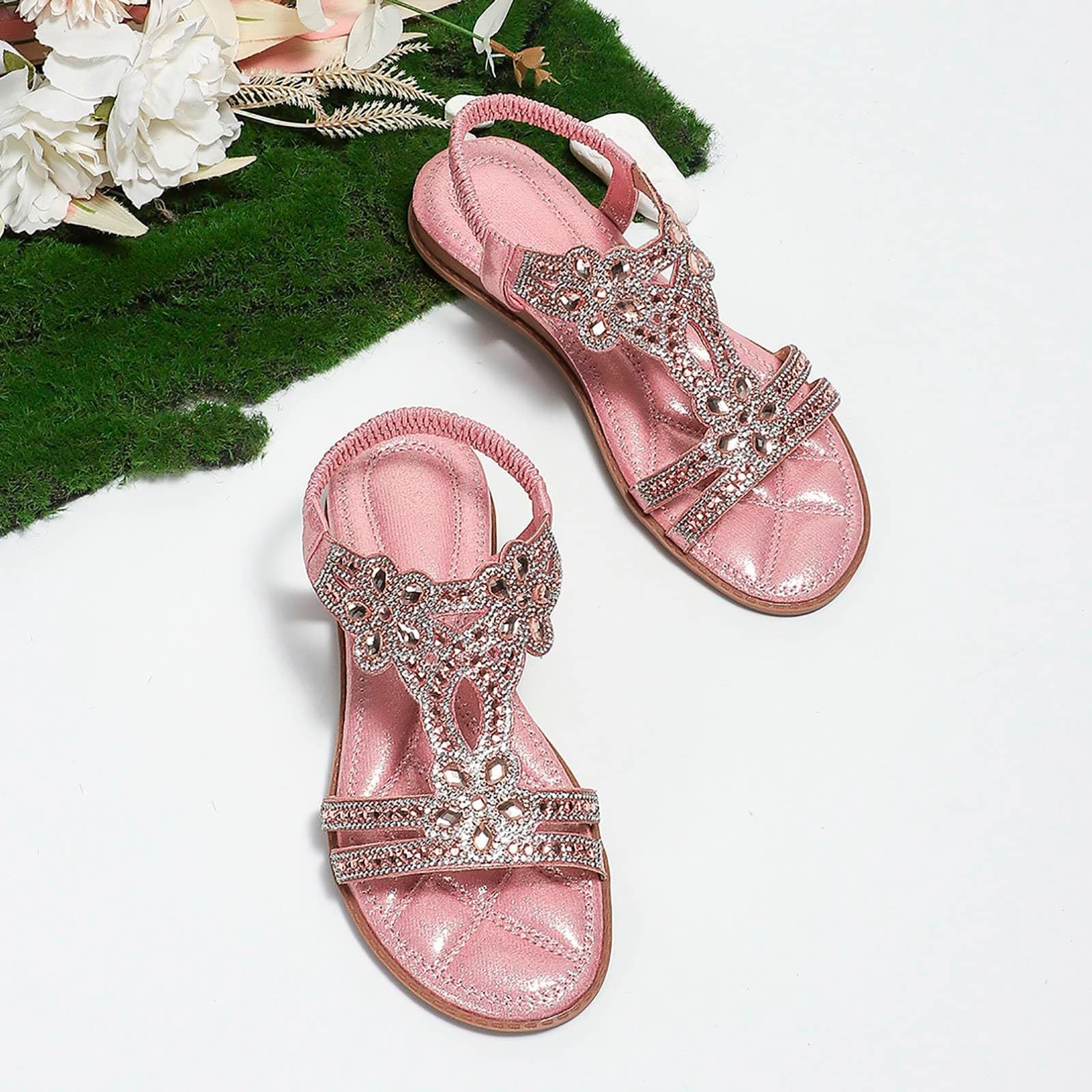 Sandali Donna Estive Eleganti Sandali Gioiello Comode Bassi Sandalo con Strass Bohemia Flip Flops Mare Ciabatte Open Toe Tacco Basso Gladiatore Sandalo Aperte 2025