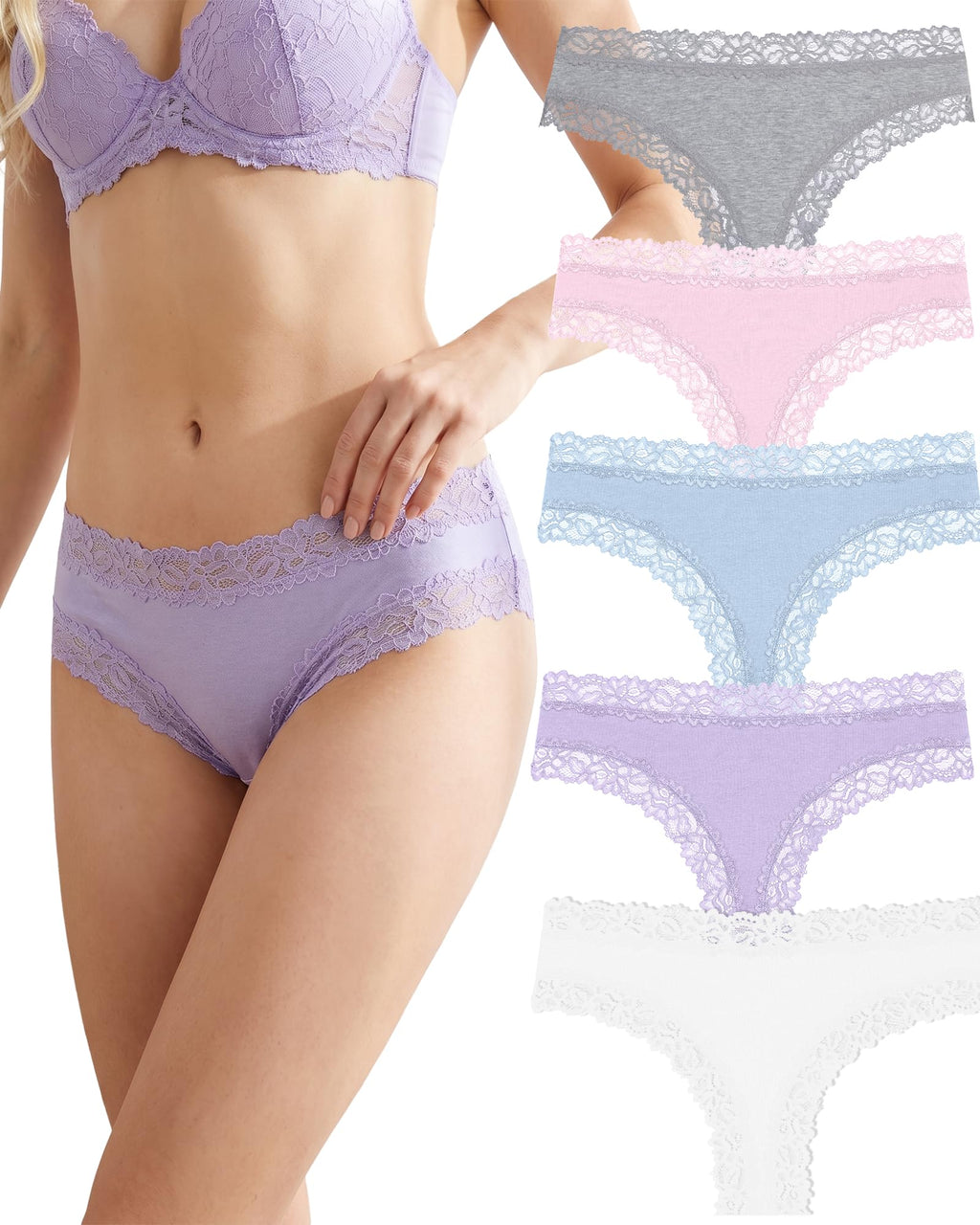 ALL OF SHE Mutande Brasiliana Donna Cotone Slip Pizzo Set Mutandine a Vita Bassa Intimo Seducente Culotte Underwear Pacco da 5