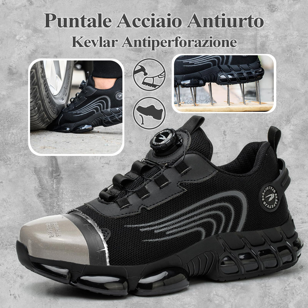Scarpe Antinfortunistiche Uomo Donna Leggere Traspiranti Sneakers Antiscivolo Scarpe Sicurezza con Punta in Acciaio Regolazione Rapida dei Lacci 36-46 EU
