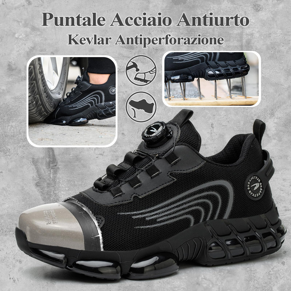 Scarpe Antinfortunistiche Uomo Donna Leggere Traspiranti Sneakers Antiscivolo Scarpe Sicurezza con Punta in Acciaio Regolazione Rapida dei Lacci 36-46 EU