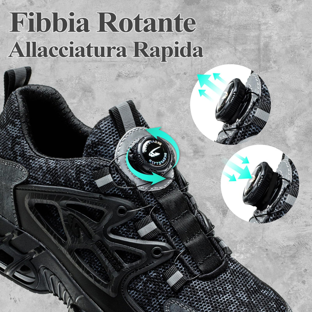 Scarpe Antinfortunistiche Uomo Donna Leggere Traspiranti Sneakers Antiscivolo Scarpe Sicurezza con Punta in Acciaio Regolazione Rapida dei Lacci 36-46 EU