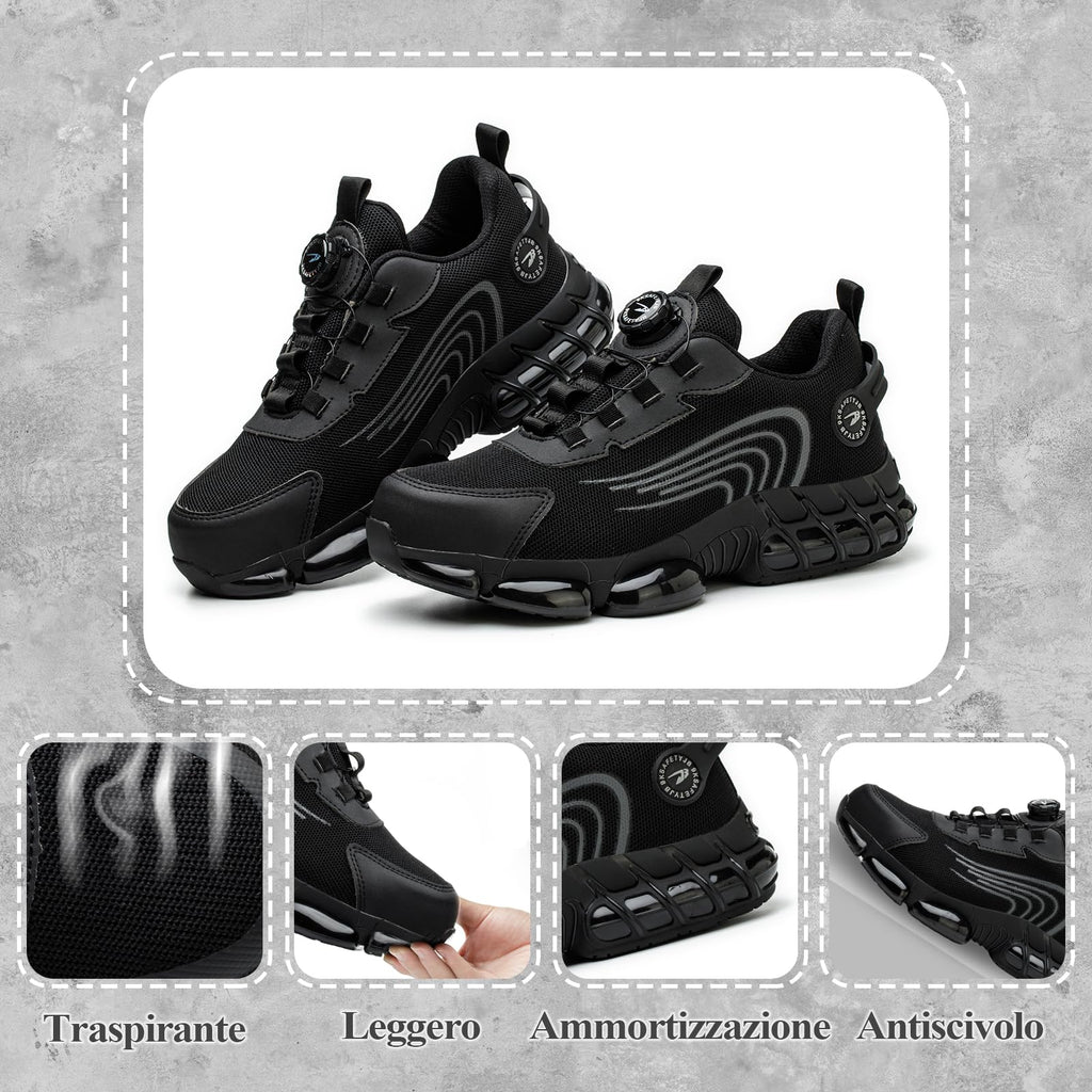 Scarpe Antinfortunistiche Uomo Donna Leggere Traspiranti Sneakers Antiscivolo Scarpe Sicurezza con Punta in Acciaio Regolazione Rapida dei Lacci 36-46 EU