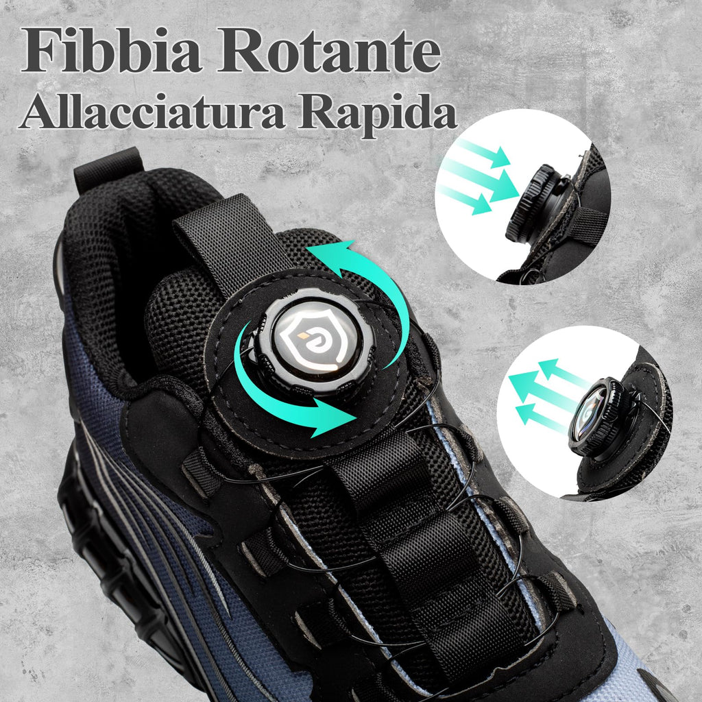 Scarpe Antinfortunistiche Uomo Donna Leggere Traspiranti Sneakers Antiscivolo Scarpe Sicurezza con Punta in Acciaio Regolazione Rapida dei Lacci 36-46 EU