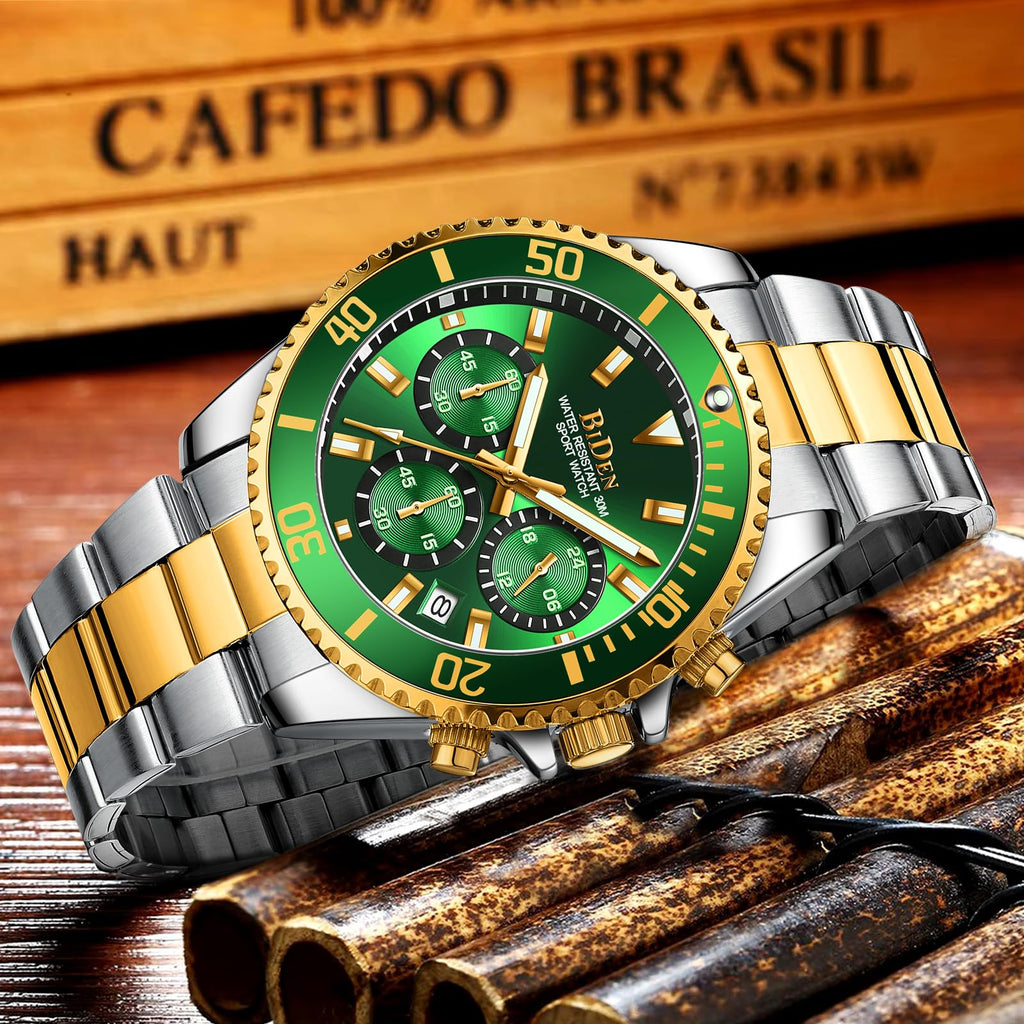 BIDEN Orologio Uomo Orologio Militare Acciaio Cronografo Impermeabile Luminosi Design Orologi Quadrante Grande da Polso Elegante Sportivo Analogici Data…
