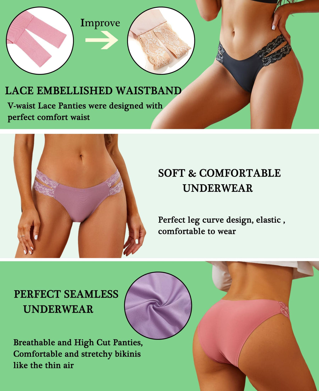 BeReady Mutande Donna Brasiliana Slip Donna Senza Cuciture Pizzo Culotte Donna Senza Cuciture Confortevole Invisibile Intimo Donna