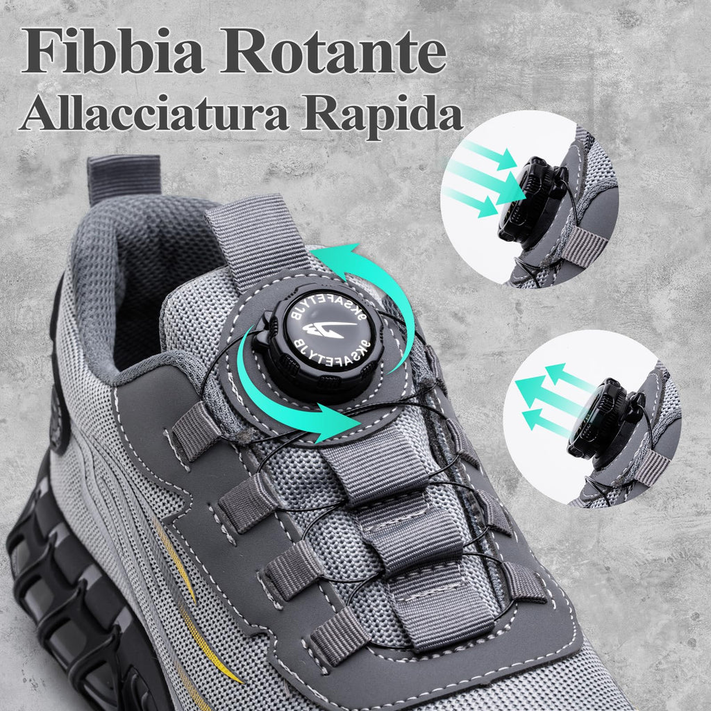 Scarpe Antinfortunistiche Uomo Donna Leggere Traspiranti Sneakers Antiscivolo Scarpe Sicurezza con Punta in Acciaio Regolazione Rapida dei Lacci 36-46 EU