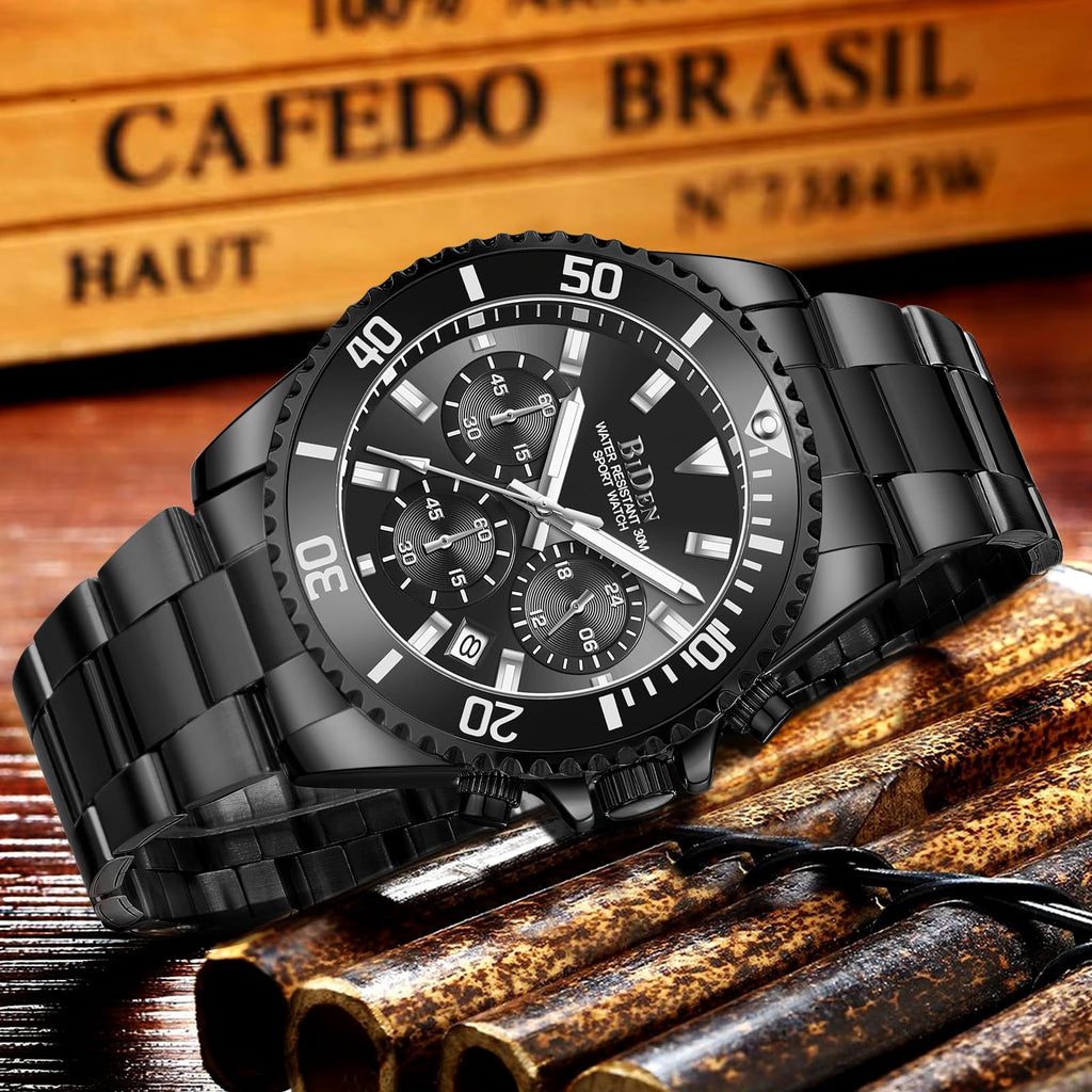 BIDEN Orologio Uomo Orologio Militare Acciaio Cronografo Impermeabile Luminosi Design Orologi Quadrante Grande da Polso Elegante Sportivo Analogici Data…