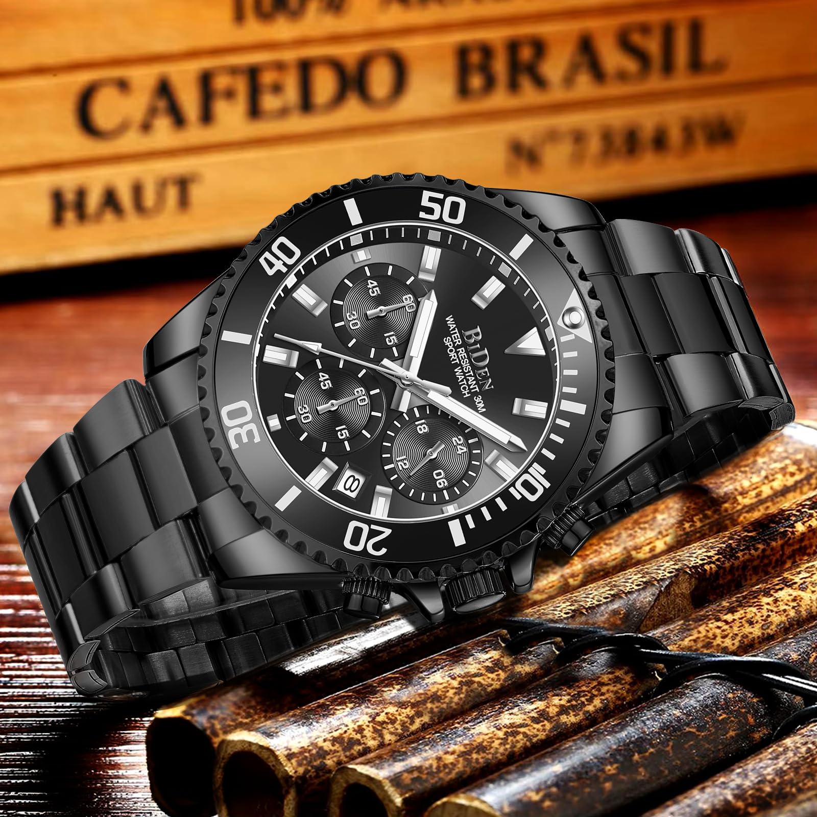 BIDEN Orologio Uomo Orologio Militare Acciaio Cronografo Impermeabile Luminosi Design Orologi Quadrante Grande da Polso Elegante Sportivo Analogici Data…