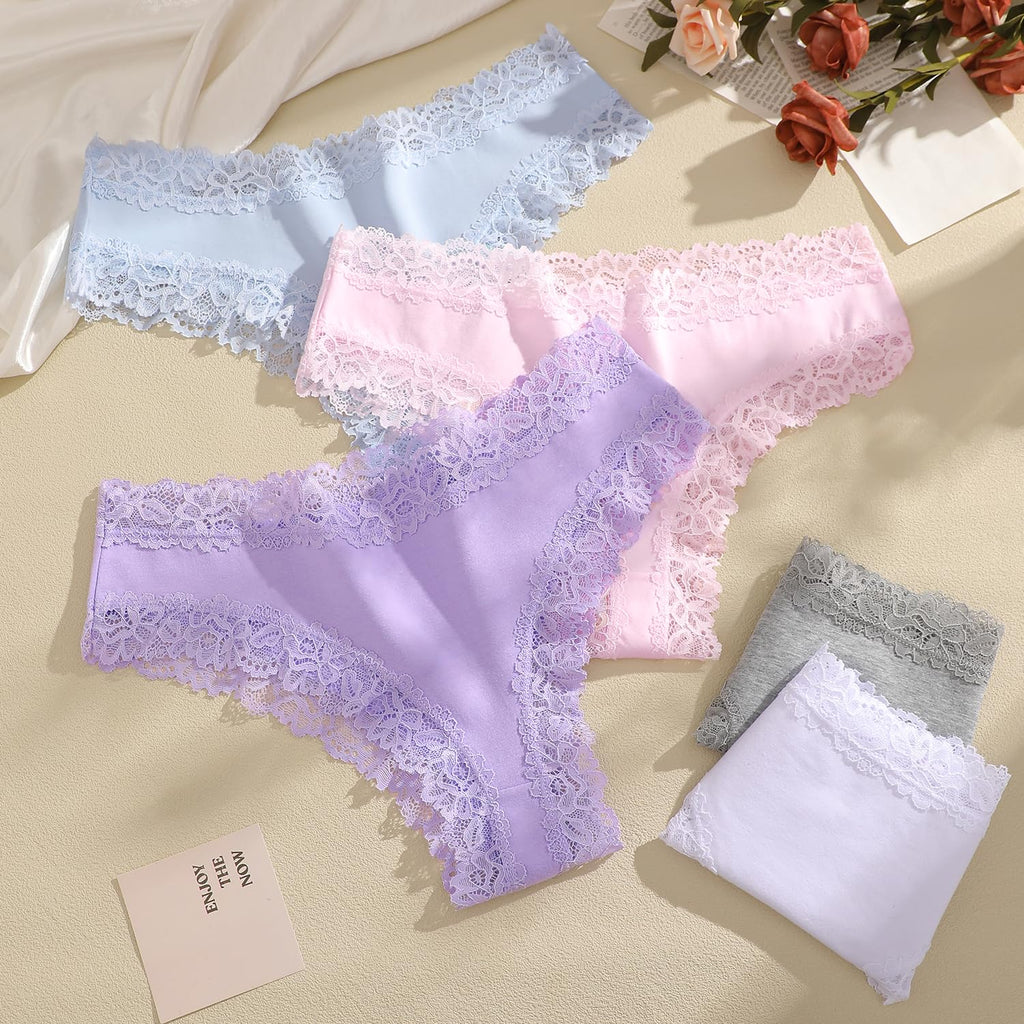ALL OF SHE Mutande Brasiliana Donna Cotone Slip Pizzo Set Mutandine a Vita Bassa Intimo Seducente Culotte Underwear Pacco da 5