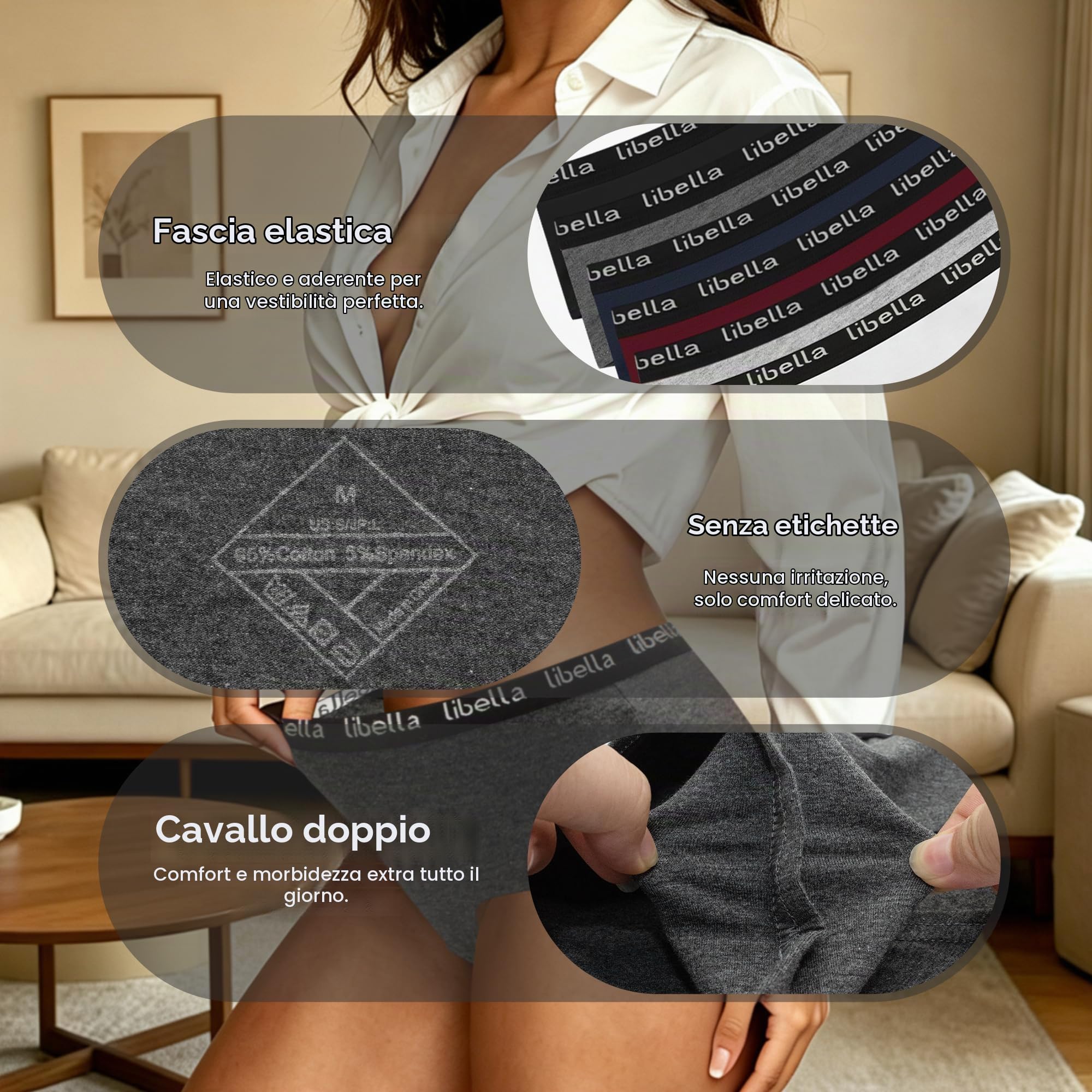 Libella Slip Donna Bassi in Cotone Elasticizzato Mutande Pacco da 6