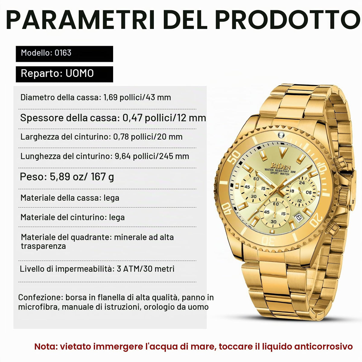 BIDEN Orologio Uomo Orologio Militare Acciaio Cronografo Impermeabile Luminosi Design Orologi Quadrante Grande da Polso Elegante Sportivo Analogici Data…