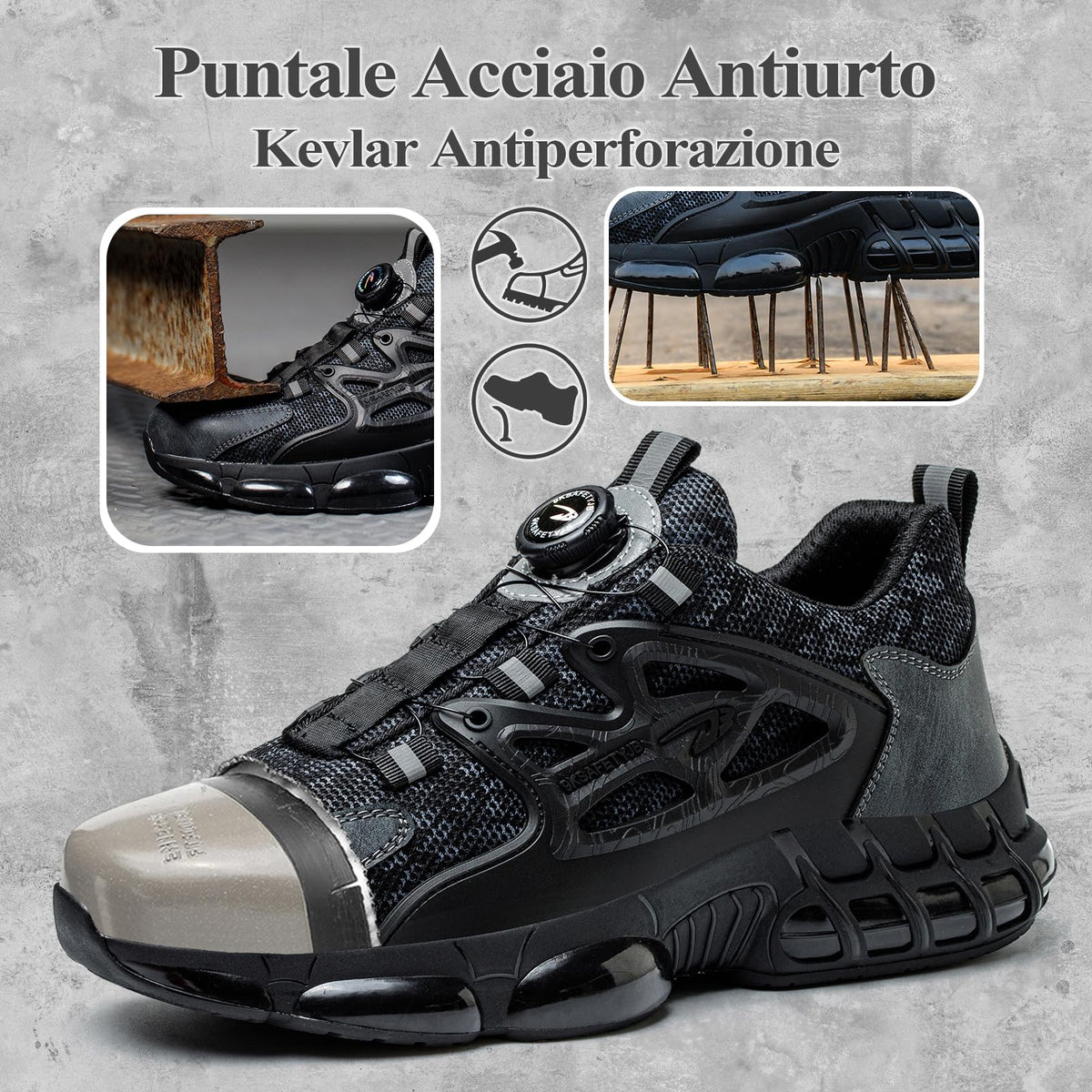 Scarpe Antinfortunistiche Uomo Donna Leggere Traspiranti Sneakers Antiscivolo Scarpe Sicurezza con Punta in Acciaio Regolazione Rapida dei Lacci 36-46 EU