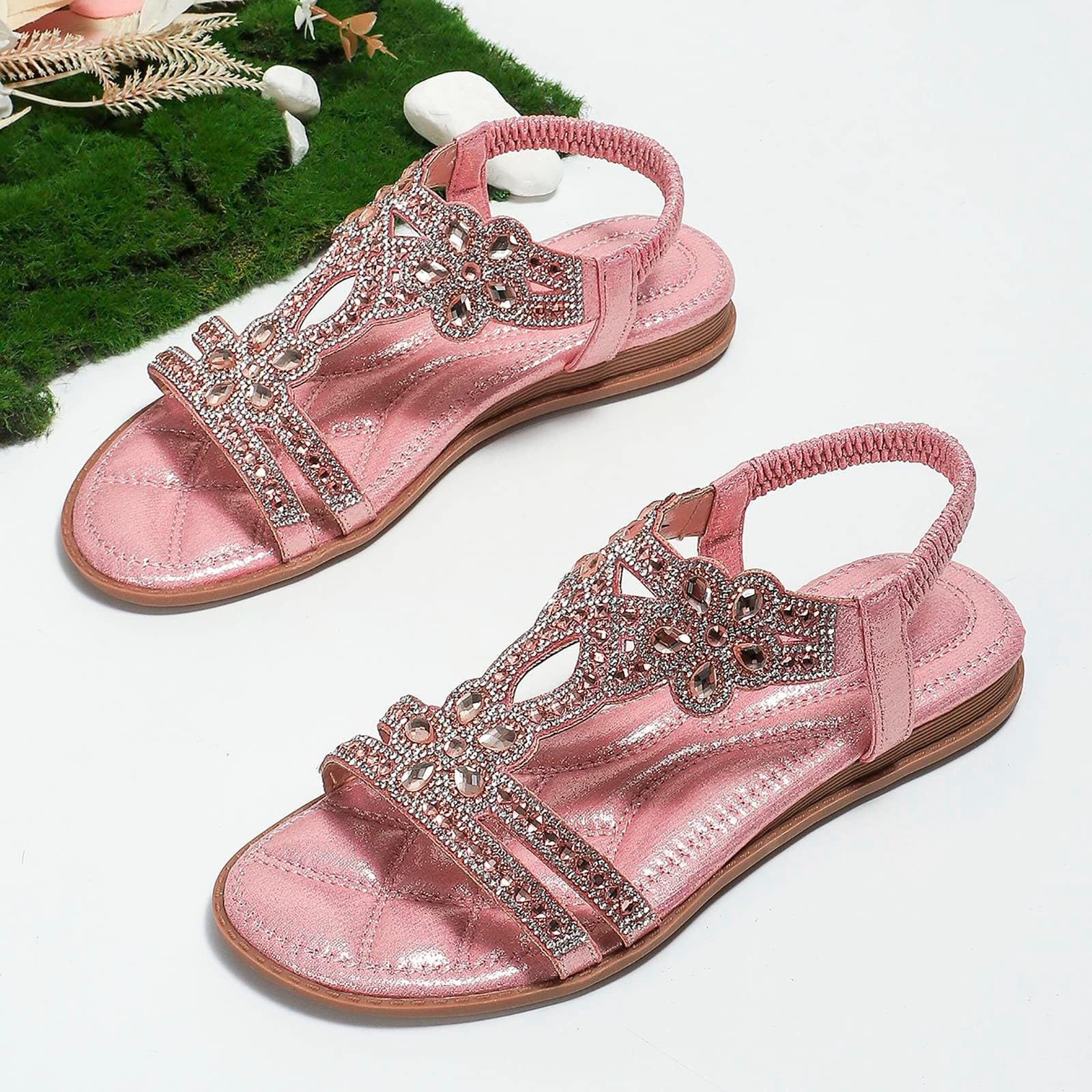 Sandali Donna Estive Eleganti Sandali Gioiello Comode Bassi Sandalo con Strass Bohemia Flip Flops Mare Ciabatte Open Toe Tacco Basso Gladiatore Sandalo Aperte 2025