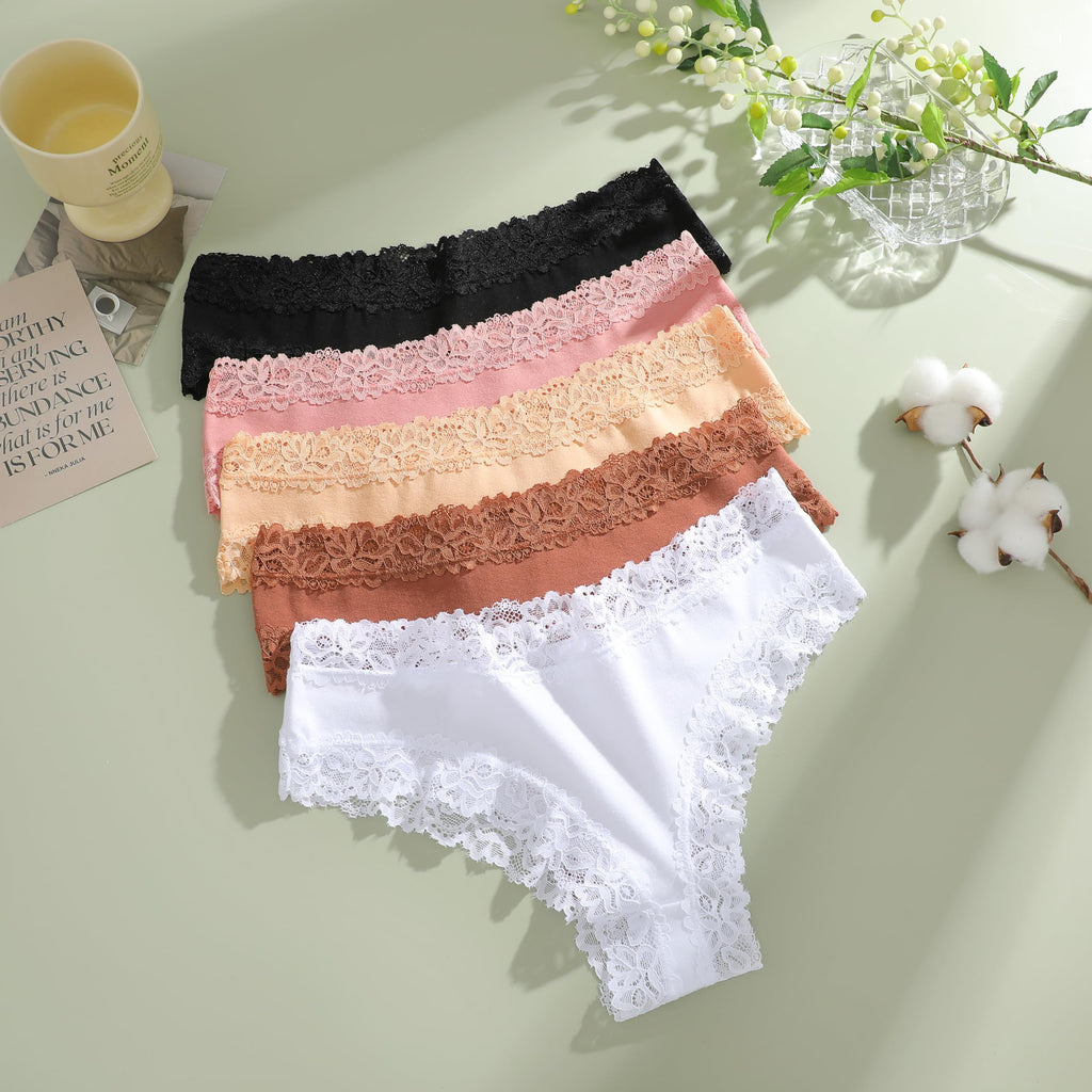 ALL OF SHE Mutande Brasiliana Donna Cotone Slip Pizzo Set Mutandine a Vita Bassa Intimo Seducente Culotte Underwear Pacco da 5