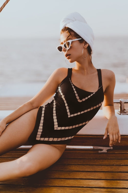 Petra One Piece Swimsuit in Black Shibori