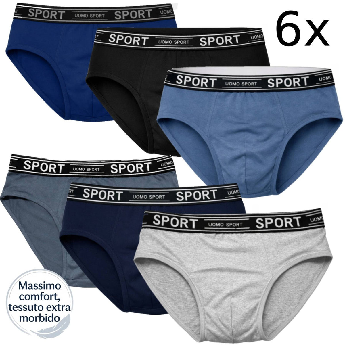 6 Slip Uomo Cotone Elasticizzato Comodi Multipack Colori Assortiti S M L XL